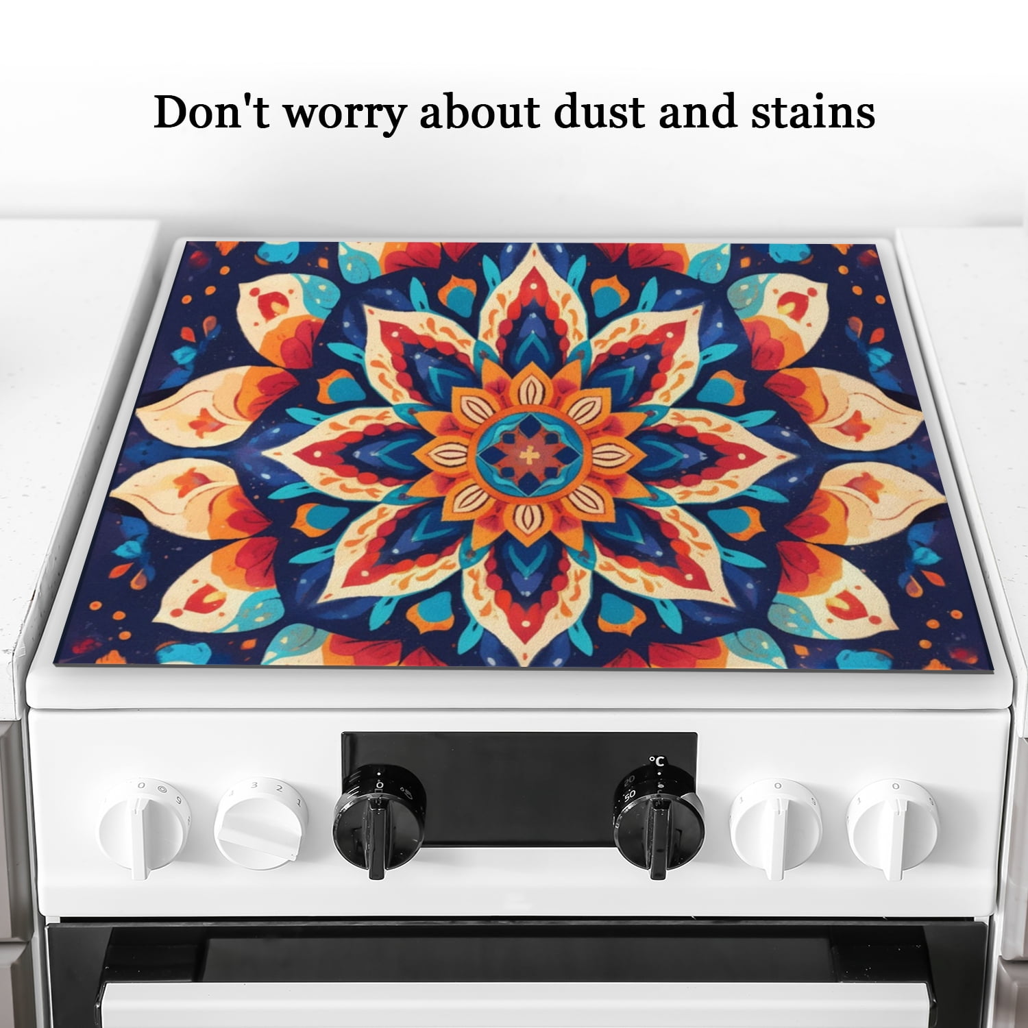 Stove Top Covers For Glasstop Stoves, Boho Mandala Flower Patterns Heat Resistant Ceramic Stove Top Mat, Stovetop Cover Protector Kitchen Decor for Kitchen RV (28×20 Inch)