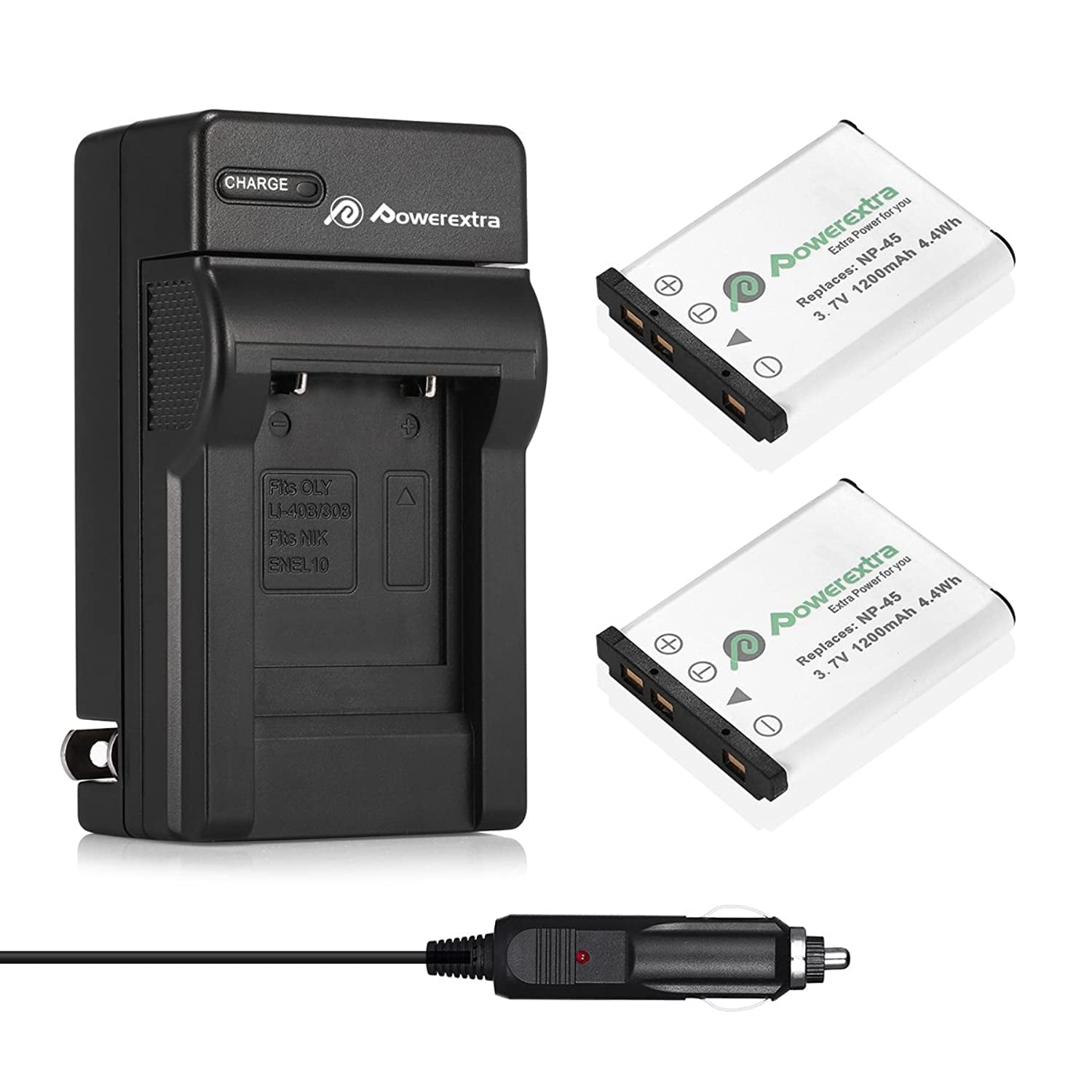 Powerextra 2x NP45A NP45B NP45S Battery & Charger Compatible with Fujifilm INSTAX Mini 90