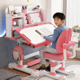 thumbnail image 4 of Fompes Kids Desk and Chair Set Height Adjustable Child's School Study Writing Tables Kids Tiltable Desk with Sitting Corrector Bookstand Storage Drawer Foot Pedal for Boys and Girls - Pink, 4 of 12
