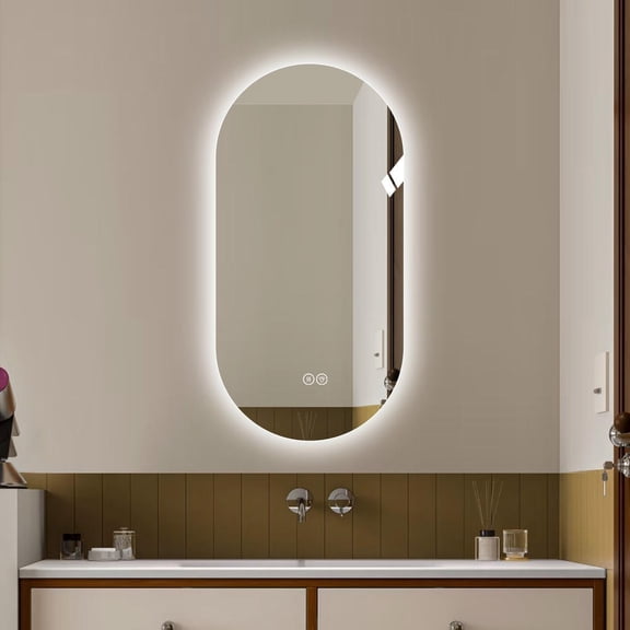 Barara King 48*24 inch Wall Mount Mirror with LED Touch Screen Anti-fog, Bathroom Vanity Makeup Mirror for Bathroom, Bedroom, Living Room, Silver