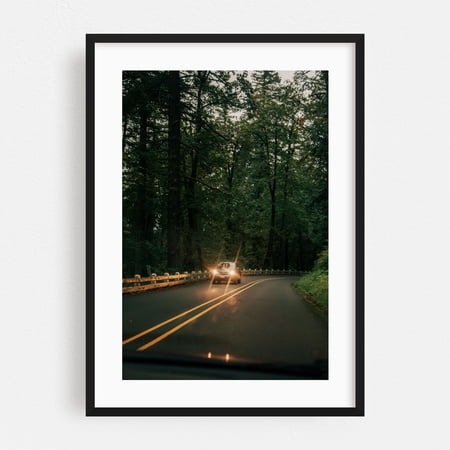 Headlights in the Forest - Oregon Photography Forest Nature Car Woodland Scenic Landscape Wilderness Black Framed Wall Art Print 24 x 36 inches