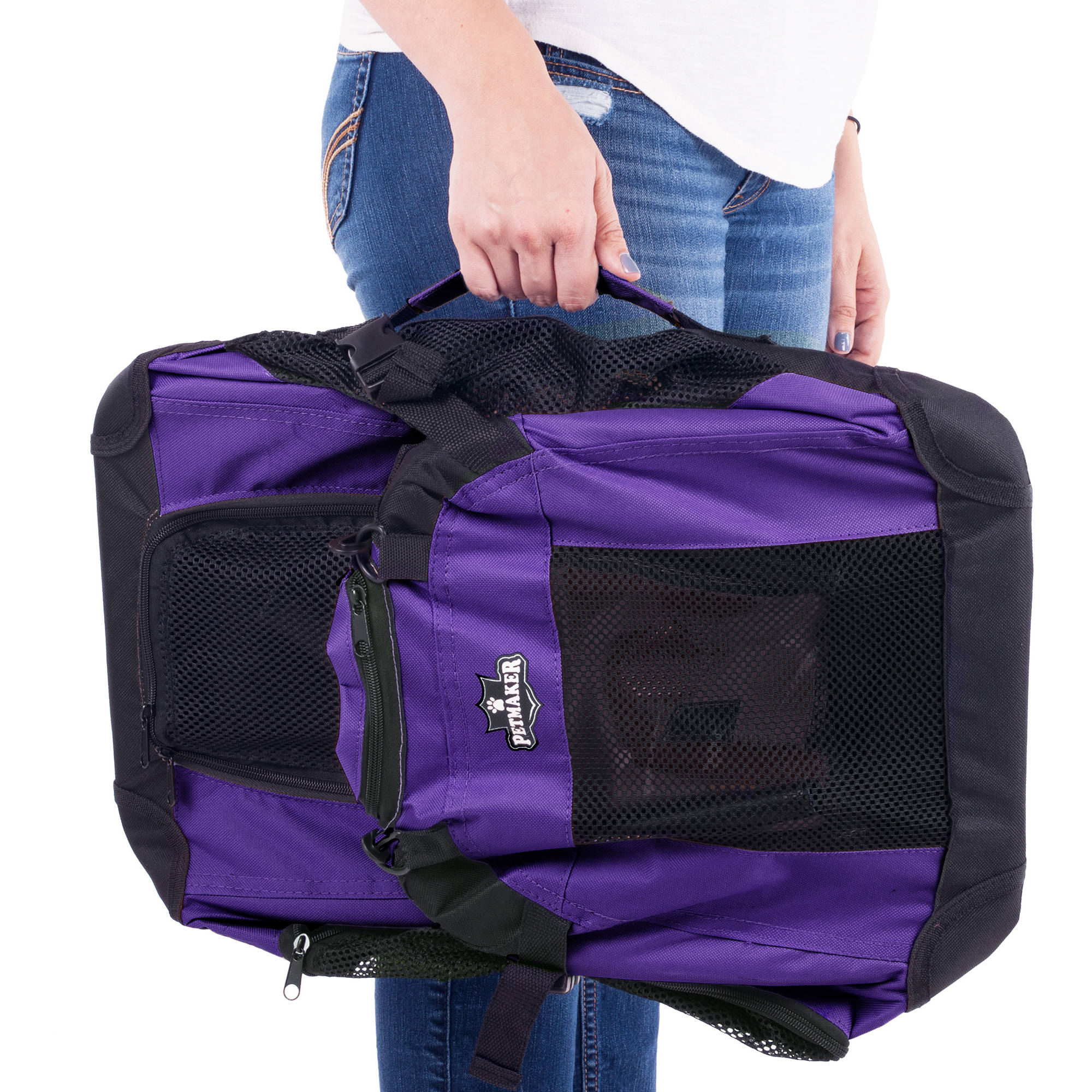 Petmaker Soft Sided Pet Crate, Purple, 20"L x 12"W x 12.5"H