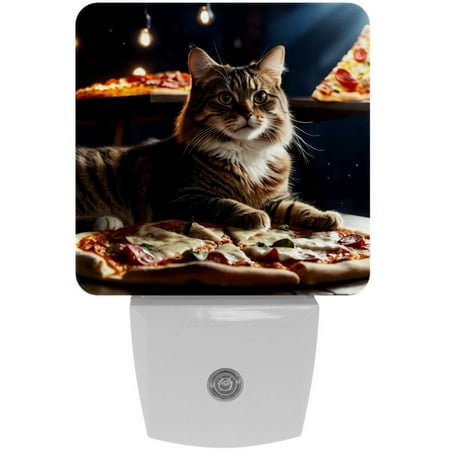 

LED Night Light Lamp with Smart Sensor Dusk to Dawn Sensor 2-Pack for Bedroom Bathroom Hallway White 0.5W Plug-in Cat and Pizza Cartoon Animal Funny