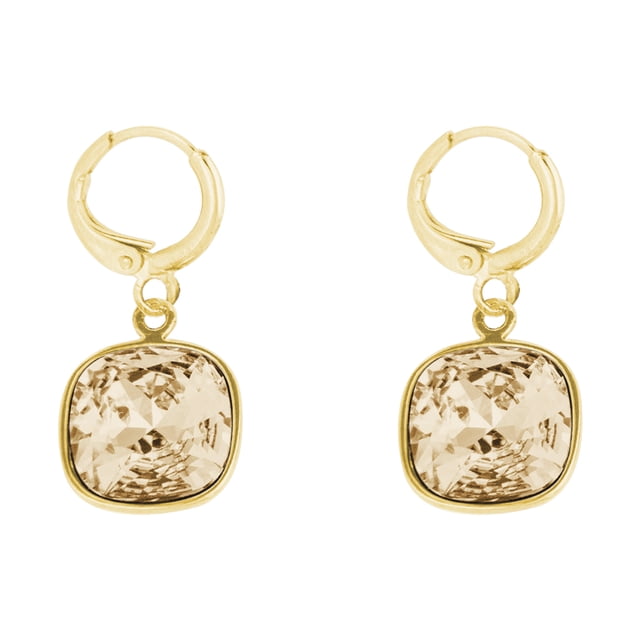 Arete para Mujer con Cristal Swarovski en Forma de Cuadrado – Bañado en Oro 14k– Arete Elegante y Brillante, Aretes de Mujer de Moda– Joyería para Mujer de Moda– Regalo especial Ortiz Espinosa Temporada