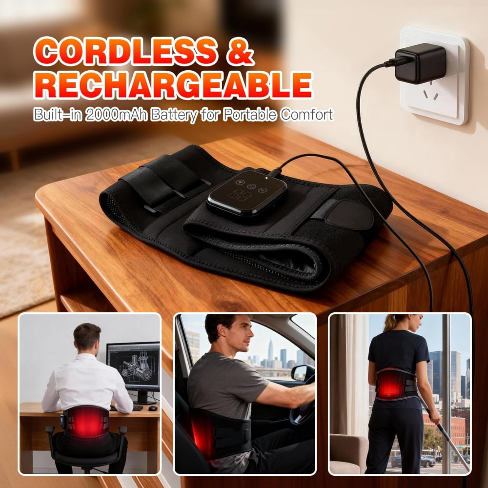 iKeener Cordless Heating Pad with Massage - 3 Heat & 3 Massage Modes, 2000mAh Rechargeable Battery, Adjustable 55" Back Warmer for Women & Men
