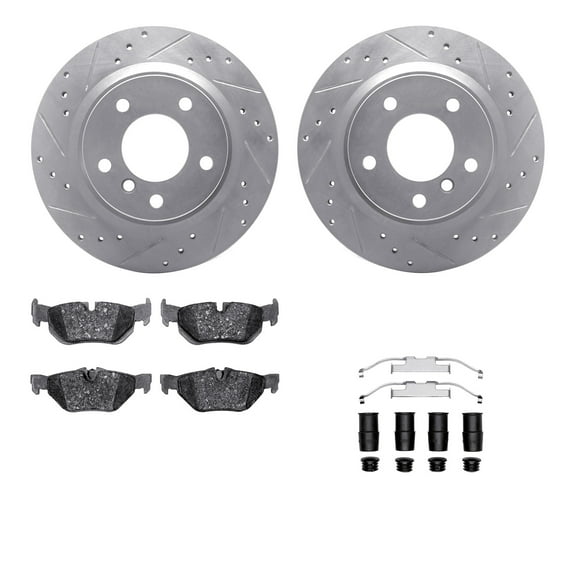 Dynamic Friction Company Rear Brake Rotors-Drilled and Slotted-Silver with 5000 Advanced Brake Pads includes Hardware 7512-31086