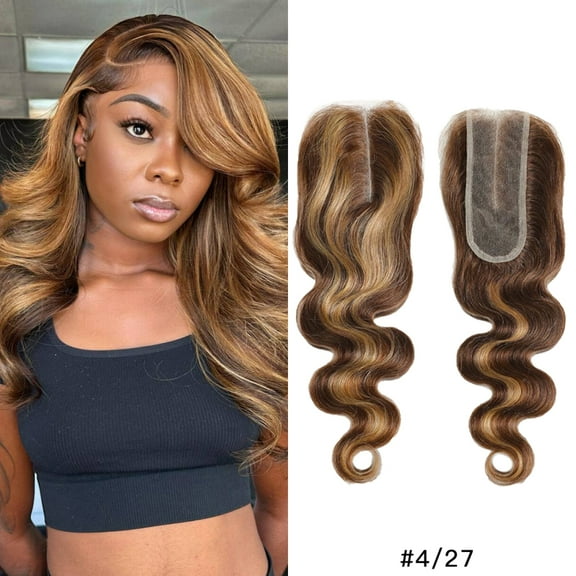 [Wequeen] Pre-colored #FB30 2"x6" Lace Closure #P4/27 Highlight Upgrade Body Wave Transparent Lace 14-18inch Budget Friendly