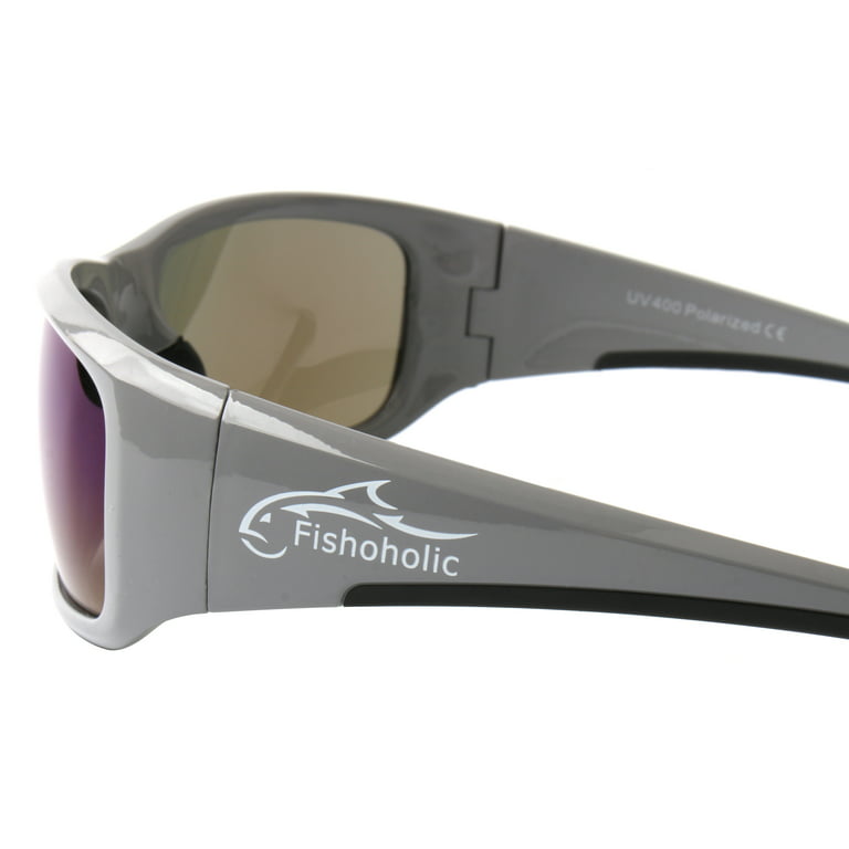 Fishoholic Pro Series Polarized Fishing Sunglasses - 5 Colors - L/XL -  Camo, Blue Mirror, Black - UV400 (gGRY-BLU-blk)