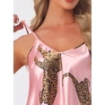 thumbnail image 5 of DARING DIVA Women's Leopard Satin Silky Soft V Neck Spaghetti Pants Pajama Set L Pink, 5 of 7
