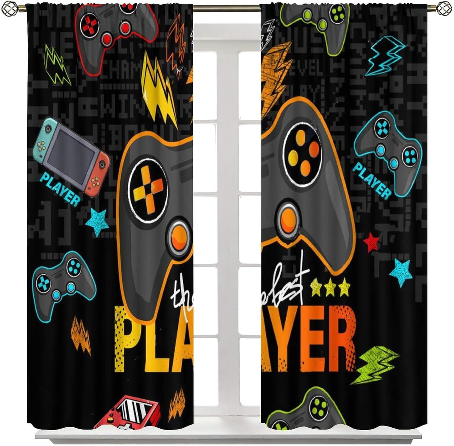 Kids Gamepad Gamer Curtains for Boys Girls Colorful Game Controller Thermal Insulated Room, Video Games Controller Curtains Rod Pocket Customized Curtains 84x84 Inch Blackout