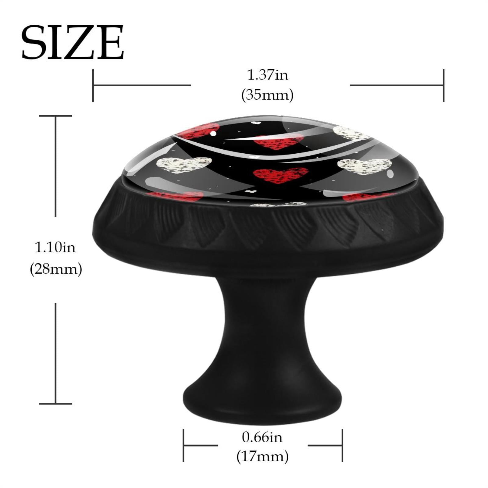 12 Pieces White and Red Hearts on Black Glass Knobs for Dresser Drawers, 1.37 x 1.10 IN Round Kitchen Cabinet Pulls For Home Office Nursery Kids Room