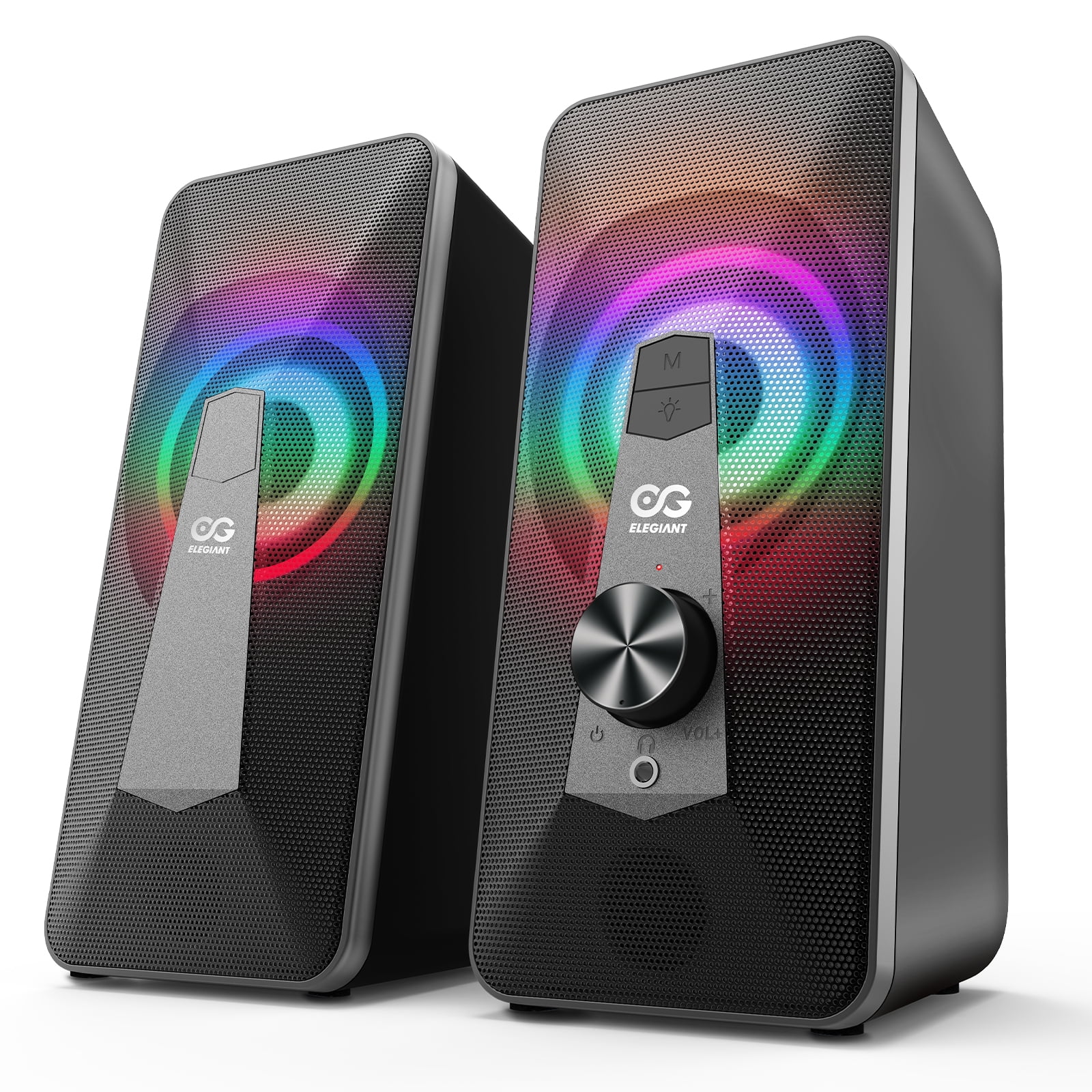 ELEGIANT LED Computer Speaker, 2.0 Stereo Volume Control USB Speakers