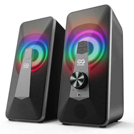 ELEGIANT LED Computer Speaker, 2.0 Stereo Volume Control USB Speakers with Digital Sound, 3.5mm Jack, Black