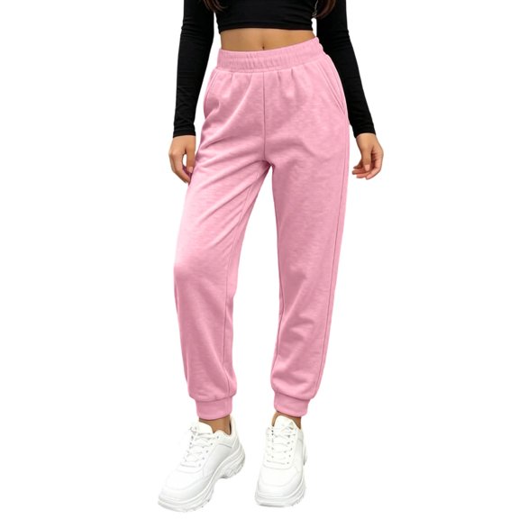 Lmnyox Toddler Kid's Sweatpants Fashion Elastic Waist Cuffed Pants Plain Athletic Trousers with Pockets