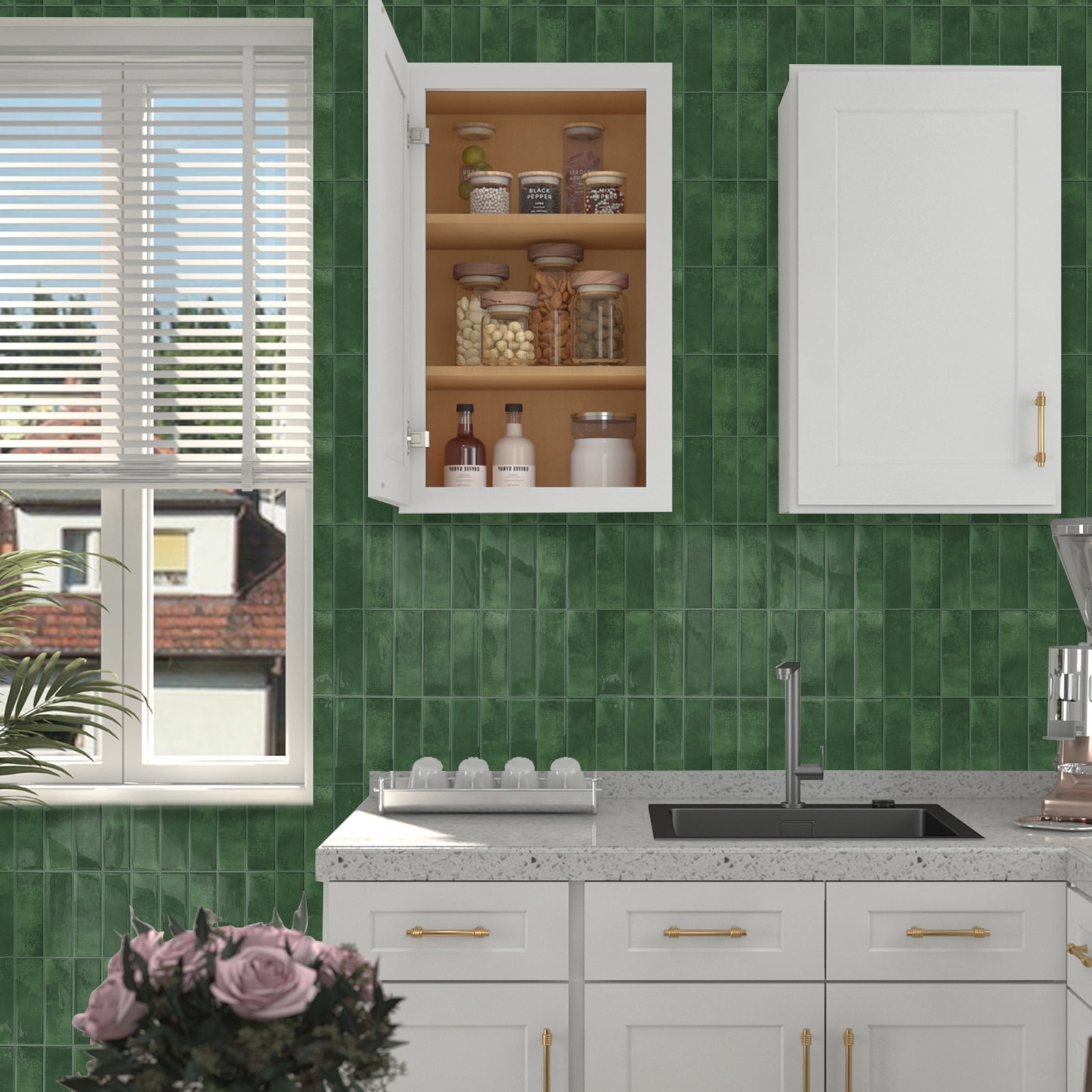 DEWOO 10pcs Peel and Stick Backsplash Wall Tiles, Extra Thick 3D Wall Panels, Heat & Water Resistant, Easy DIY Kitchen, Bathroom, Laundry, Fireplace & Rental Home Wall Décor (Dark Green, 12"×12")
