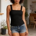 thumbnail image 4 of FRSASU Wide Strap Crop Tank Tops for Women Square Neck Slim Fit Cropped Cami Vest Backless Lettuce Trim Solid Tees Top Black, 4 of 6