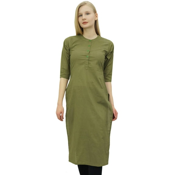 Phagun Indian Women's Straight Kurta Green Tunic Ethnic Dress Kurti Style-4