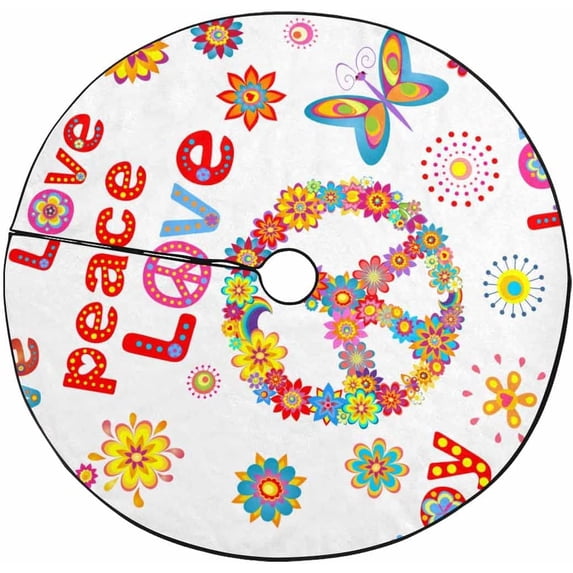 FMSHPON Flower Power Peace Sign Xmas Christmas Tree Skirt Stand Mat for Holiday Party Decoration Indoor Outdoor 36 inches
