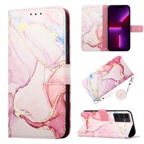 Crossbody Wallet Case for Samsung Galaxy A14 5G, Marble Pattern Luxury PU Leather Detachable Shoulder Strap Lanyard Magnetic Clasp Flip Cover with Card Slots Holder Kickstand Case, Rosegold