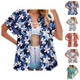 thumbnail image 1 of T-shirts de Plage pour Femmes 2026 Été Mode Manches Courtes Boutonné Col à Revers Chemise Tropicale Vacances, 1 of 8