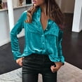 thumbnail image 2 of Blusa de terciopelo de manga larga informal de invierno para mujer: camisa elegante lisa con bolsillo con botón, diseño floral, abertura lateral, adecuada para fiestas y citas, 2 of 6
