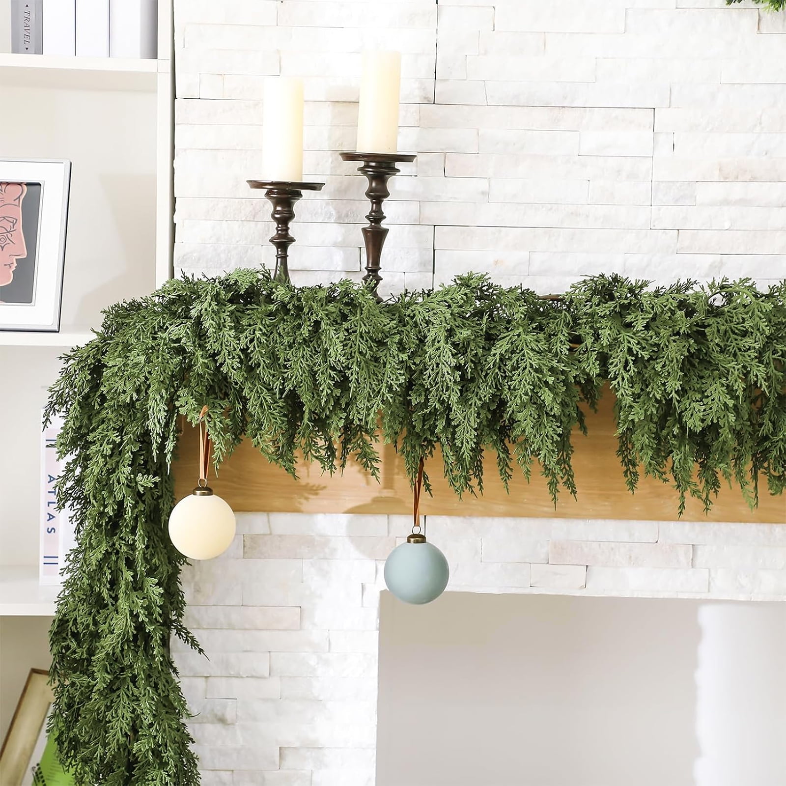 KOYPTL 6ft Christmas Garlands Cedar Pine Garland Real Touch Artificial Faux Greenery Garland for Table, Mantle, Staires, Wall Holiday Indoor Outdoor Christmas Decorations