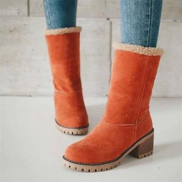 Botas de nieve de algodón y lana de cordero para mujer, de tacón grueso, de talla grande, de invierno, cálidas, de dos usos