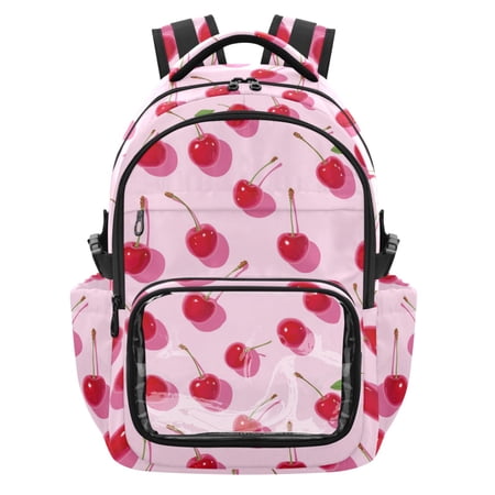 PVC Casual Backpack 25L Daypack with Laptop Compartment Lightweight Travel Backpack for Work Outdoor Activities Red Cherries
