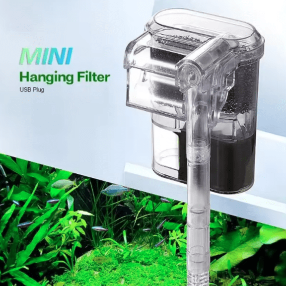 Mini Wall Mounted Aquarium Waterfall Filter USB Powered Small Fish Tank Filter System with Media and Water Circulation