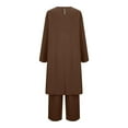 thumbnail image 5 of SwiftWear Pants Sets Women 2 Piece Outfits Long Sleeved Crewneck Front Split Loose Top Casual Pants Set Coffee XXXL, 5 of 6
