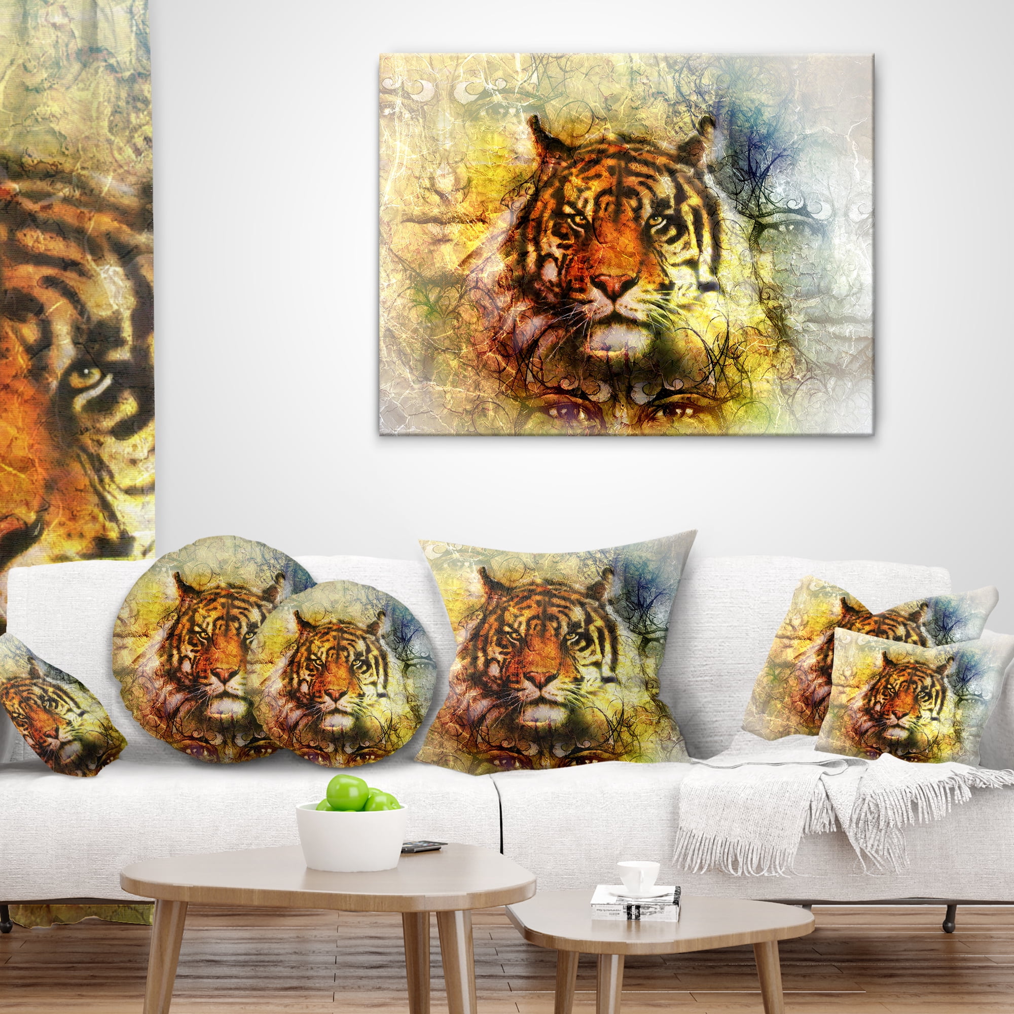 Designart Mighty Tiger with Mystic Face - Animal Throw Pillow - 16x16