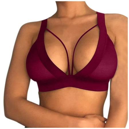 

wofedyo women girl hollow out elastic cage bra bandage strappy halter bra lingerie for women red l