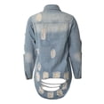 thumbnail image 5 of Women Denim Jacket Casual Long Sleeve Distressed Ripped Button Down Jacket Wool Trucker Jacket Denim Fringe Vest Embroide Denim Shirt Women Pleated Back Denim Jacket Petite Jean Jackets for Women, 5 of 6