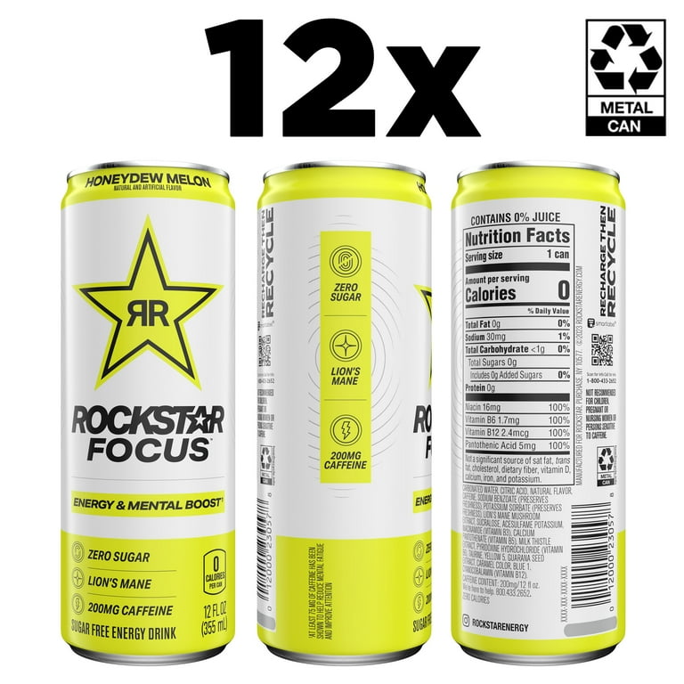 Rockstar Focus Zero Sugar Energy Drink, Honeydew Melon Flavor