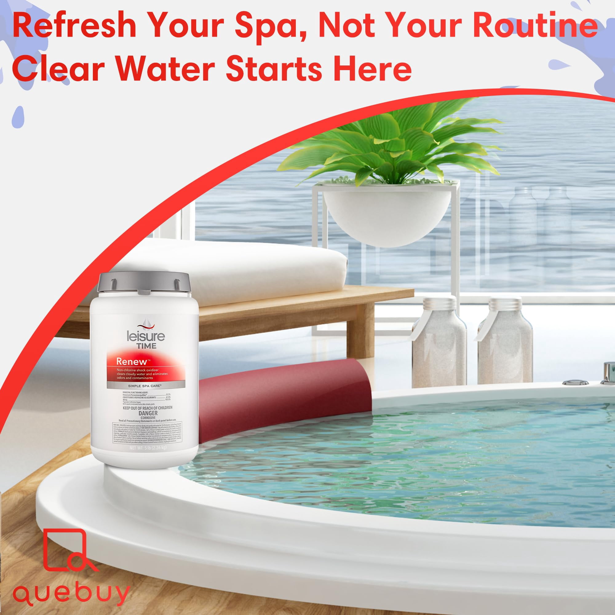 Leisure Time Renew Non-Chlorine Spa Shock Treatment 5 lbs w/ QueBuy Pool Maintenance Log Book