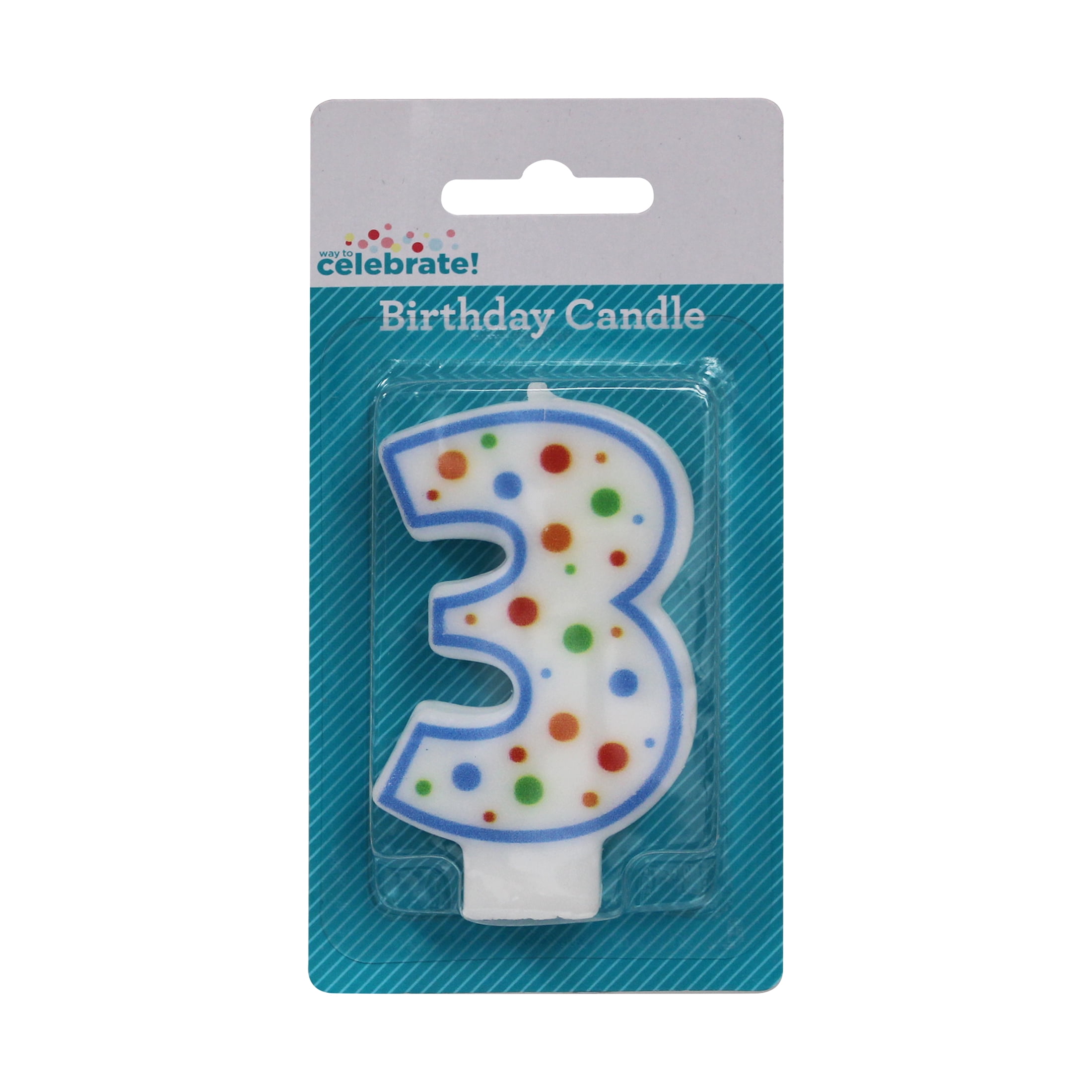 (2 pack) Way to Celebrate! Assorted Colors Birthday Candle, Number 3