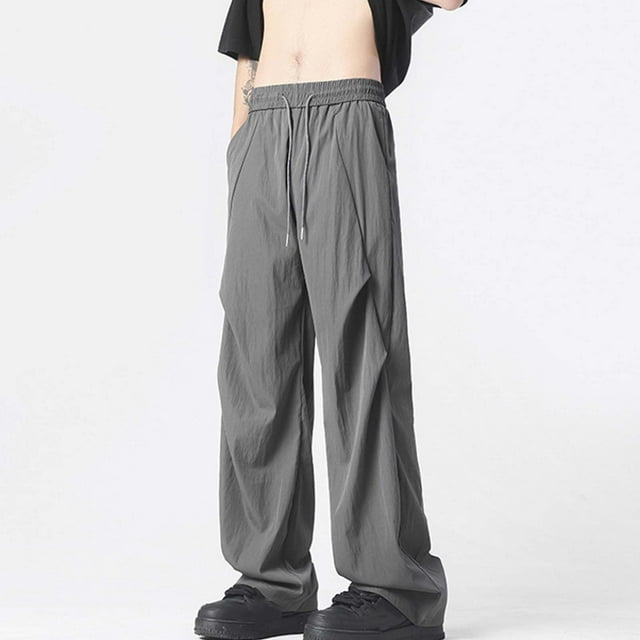 Clearance under 10!Ofreoo Men's Solid-Color Loose Casual Pocket Functional Drawstring Work Pants Full Length Pants End of Year Clearance Dark Gray XXL