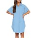 thumbnail image 5 of Mini Falda de Algodón con Pantalones Cortos Botón de Verano Hasta Vestido de Camisa con Cuello, 60% Algodón 40% Lino Mini Vestido, Lavado a Mano Desgaste Casual, 5 of 9