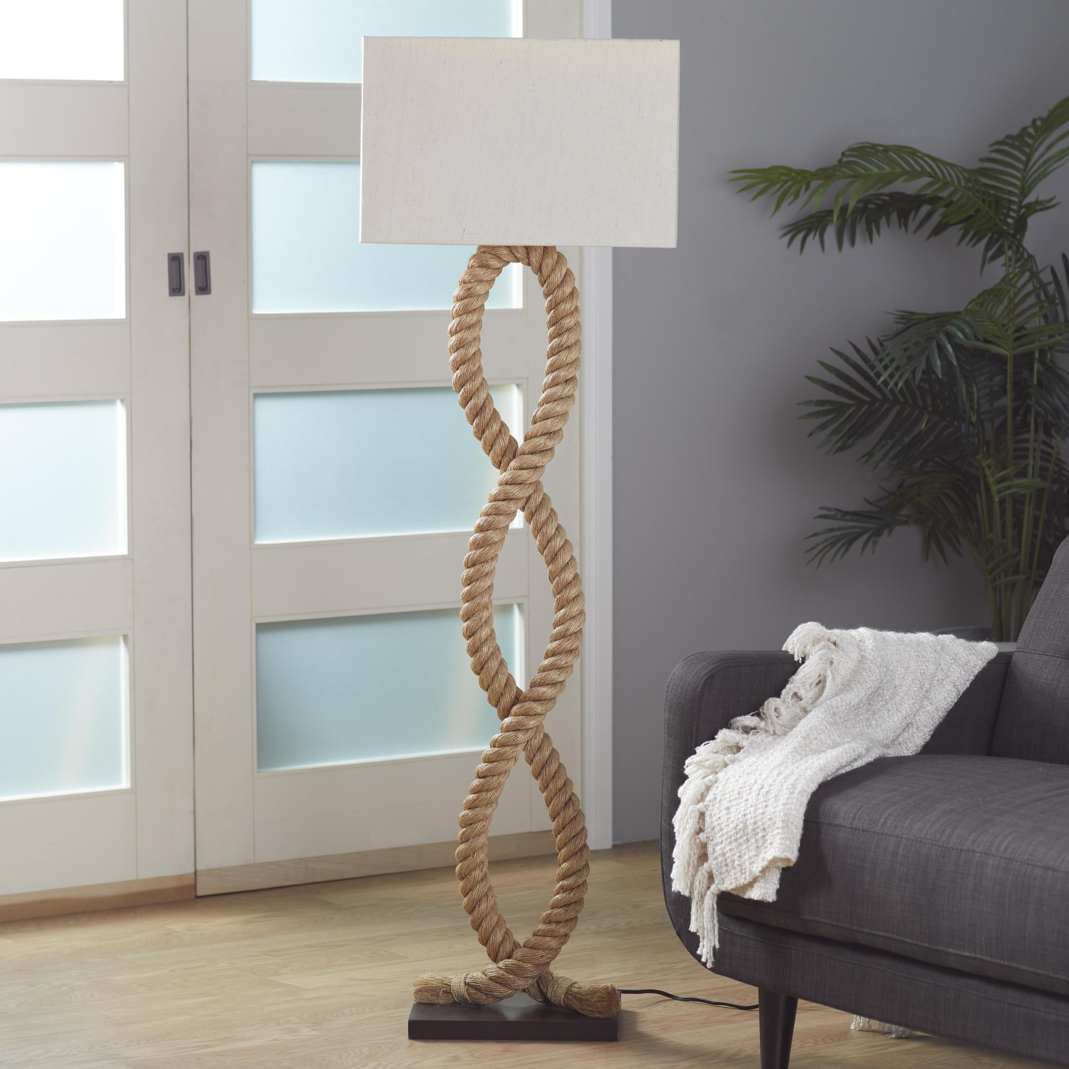 DecMode 63" Rope Brown Floor Lamp with White Fabric Shade