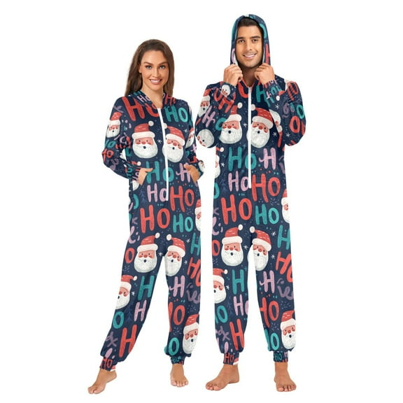 Adult Christmas Onesie Cute Santa Claus Zipper One-Piece Pajamas Unisex with Pockets