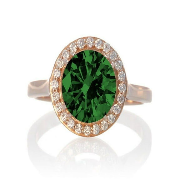 1.25 Carat Round Halo Classic Diamond and Emerald Engagement Ring on 10 Rose Gold