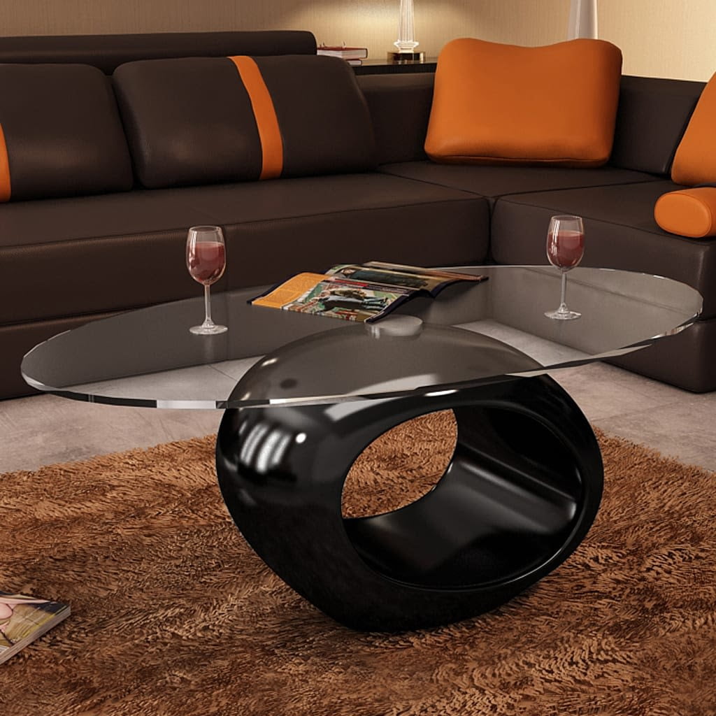 Kepooman Home Modern Oval End Side Coffee Table with Glass Top, Black Kepooman Home Modern Oval End Side Coffee Table with Glass Top, Black