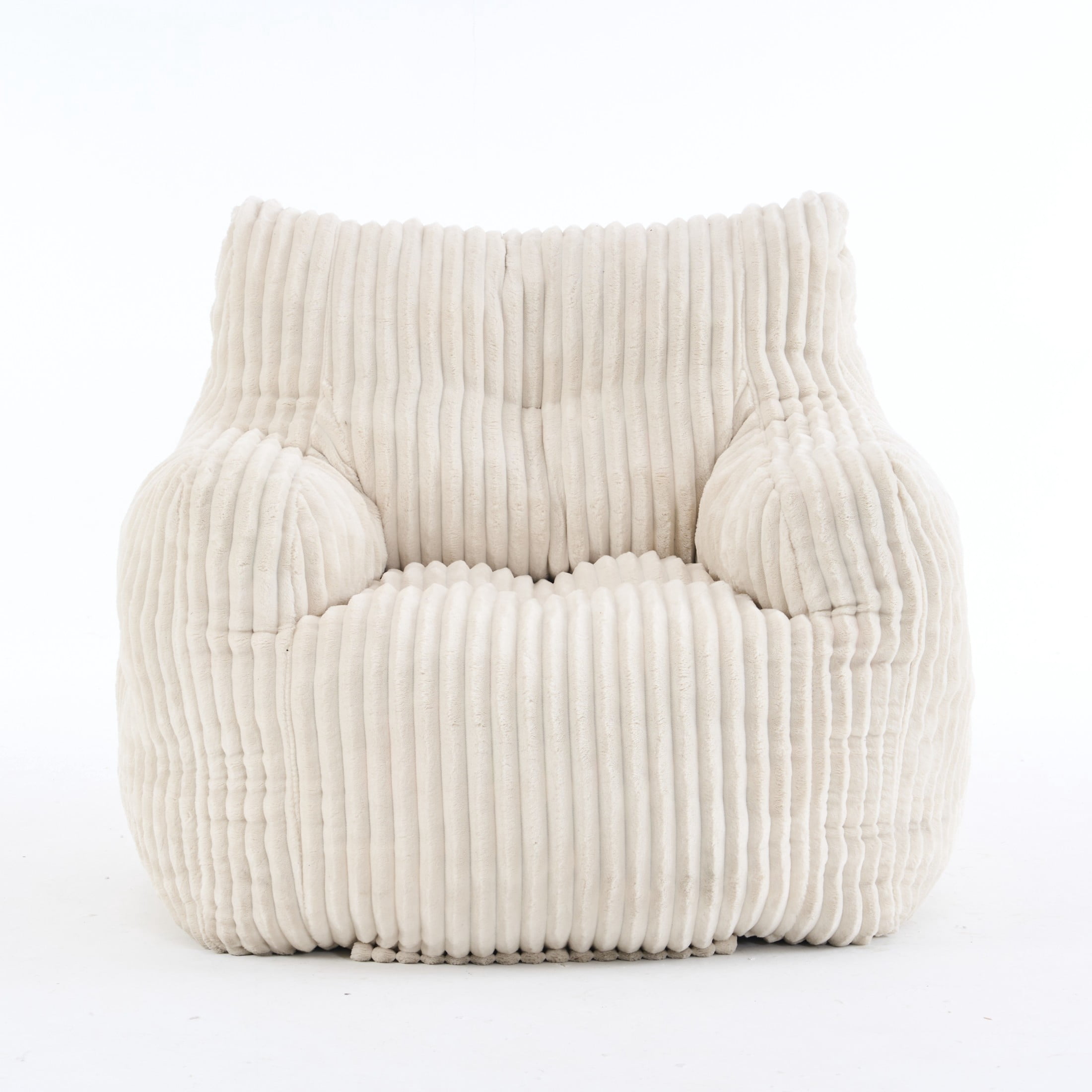 Noble House Solley 39" Fluffy Corduroy Bean Bag Chair, Memory Sponge Floor Lounger Accent Seat for Living Room, Beige
