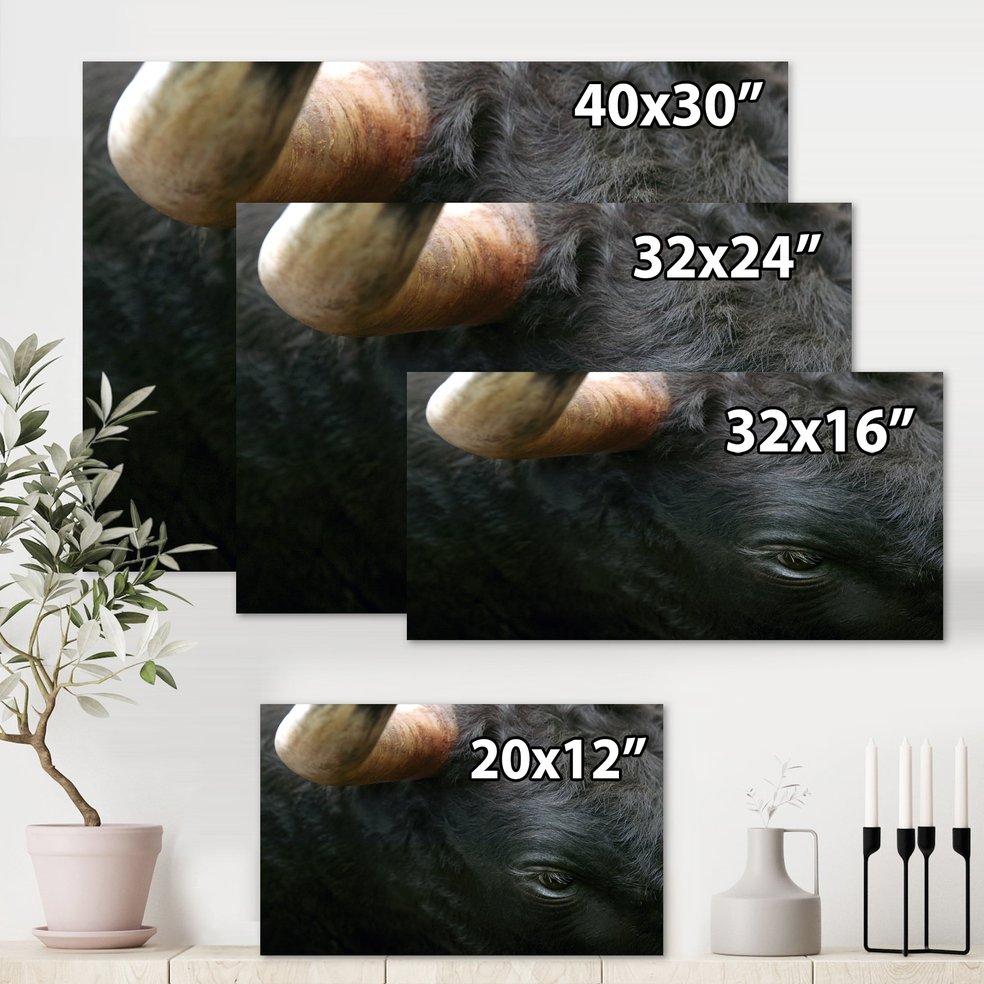 Designart ' Close-Up Of Eye Fighting Bull Head ' Farmhouse Canvas Wall Art Print