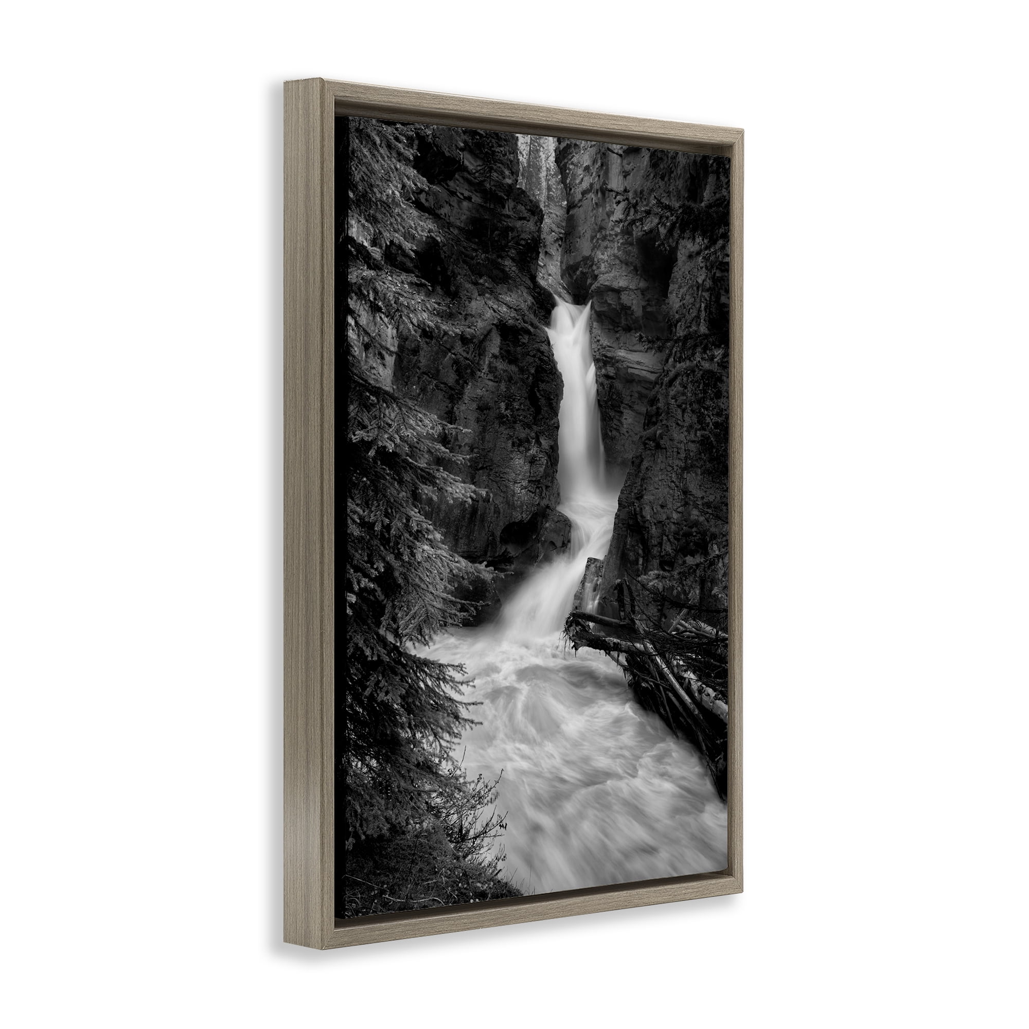 Stupell Industries Banff National Park Waterfall Brown Framed Floater Canvas Wall Art, design by Jon Evan