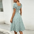 thumbnail image 5 of Dolkfu V-Neck Women Clothing Ditsy Floral Short Sleeve Mid-Length Green Fit & Flare Dresses Regular Garden Vacation Geometric Dresses Green,L, 5 of 6