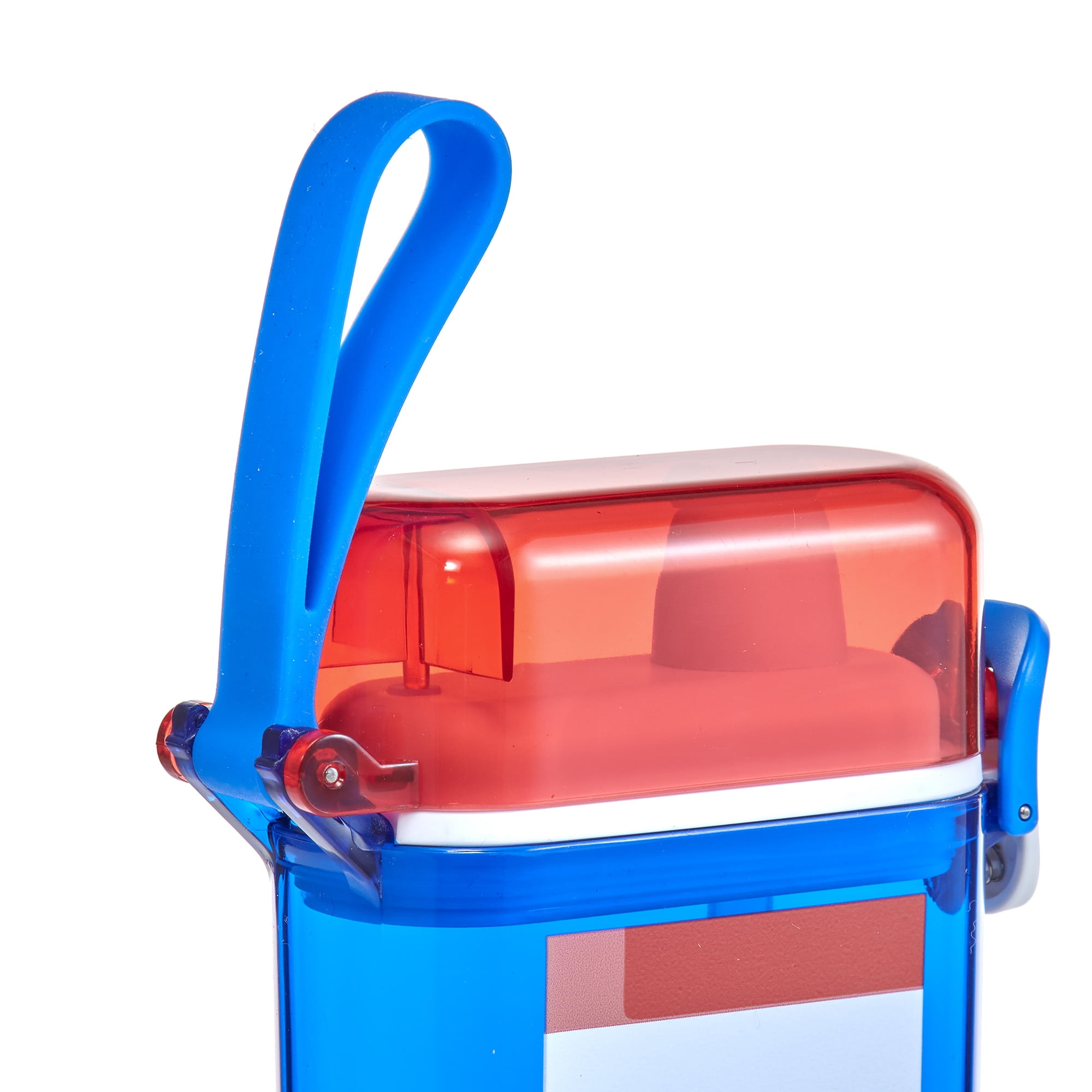 Mainstays 14oz Plastic Water Bottle with Flip Top Lid and Sipper Straw, Blue and Red Rocket Popsicle