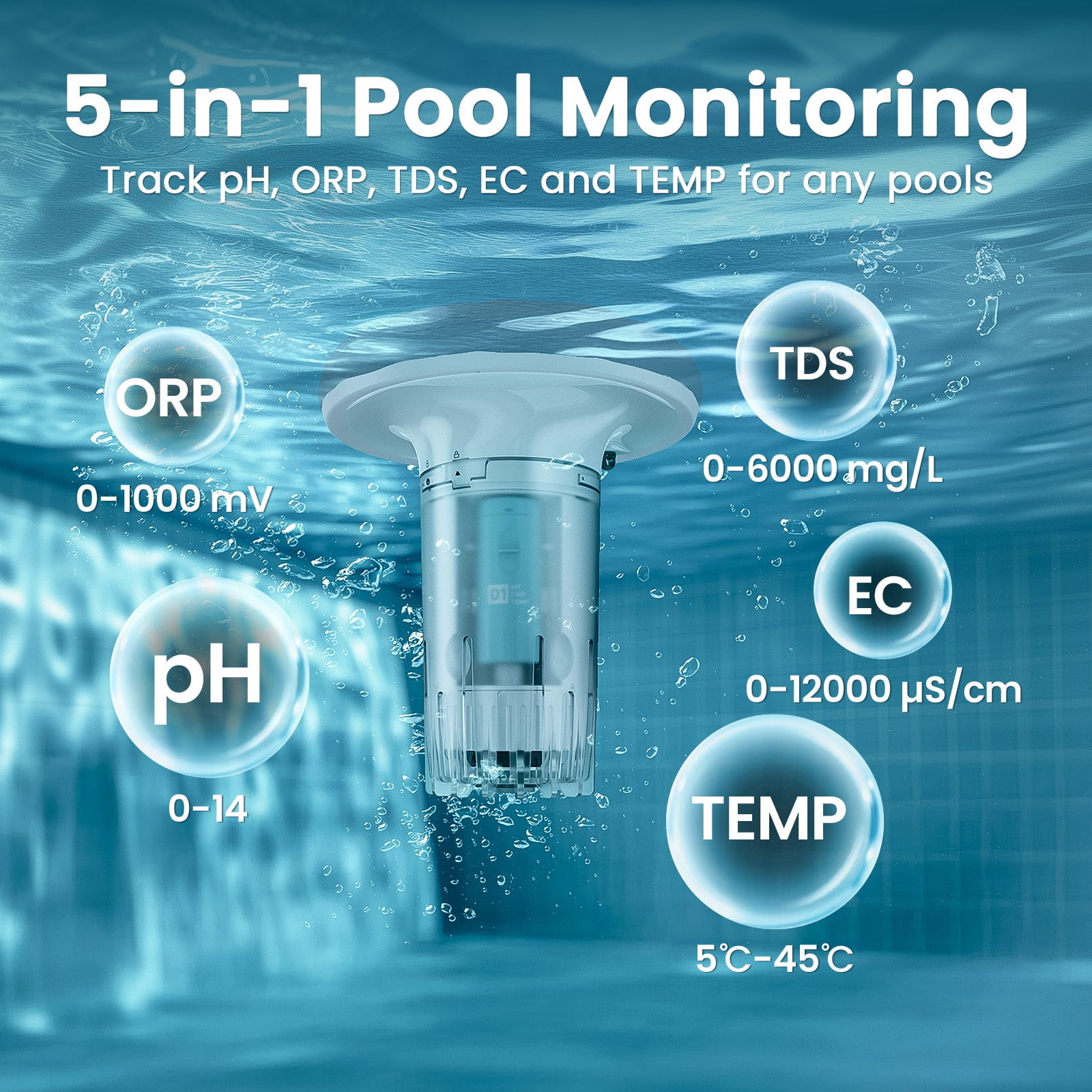 Aiper HydroComm Pro Smart Pool Monitor for Scuba X1 Series, Digital Pool & Spa Water Tester for TDS, EC, pH, Temp & ORP