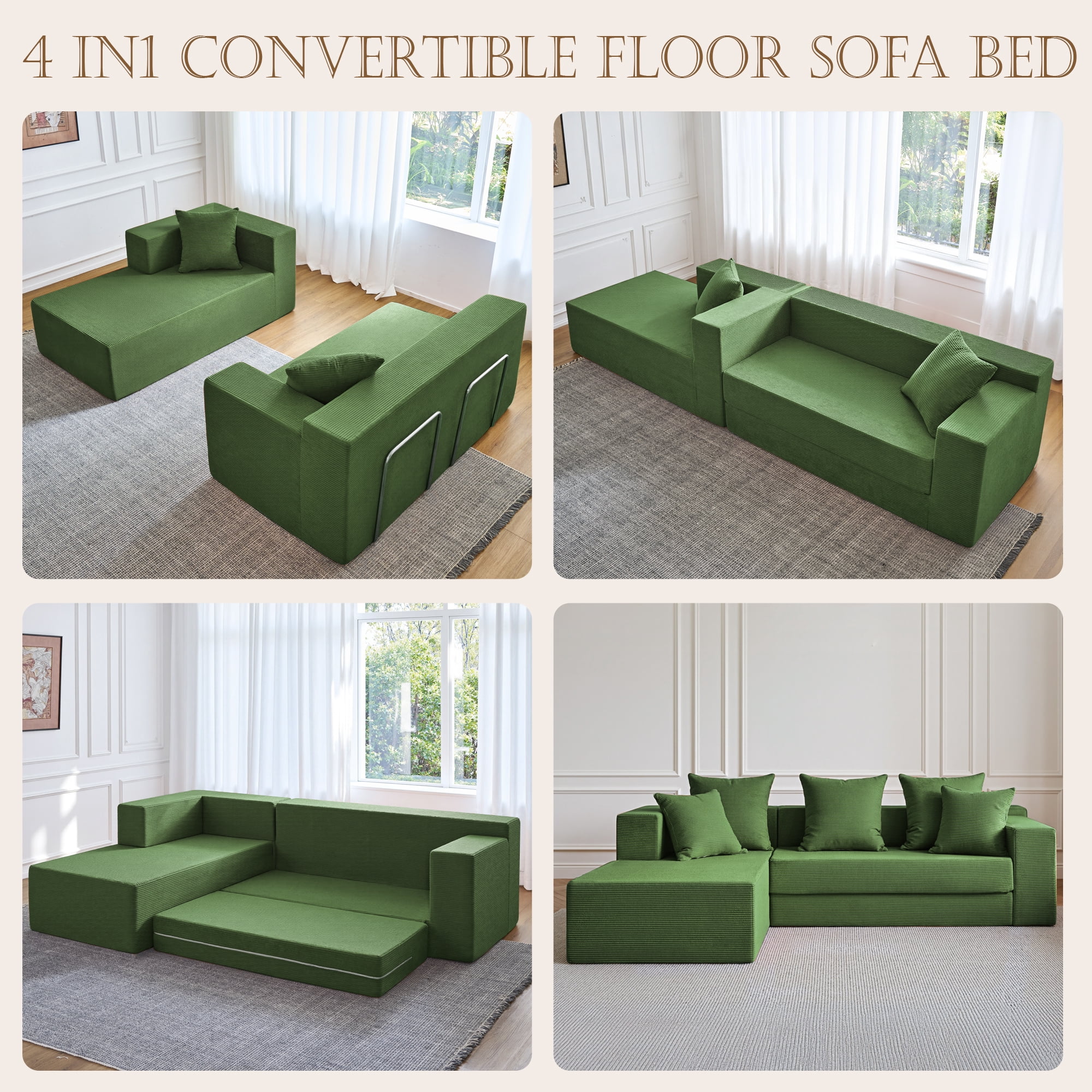 YINIX 106.5" Modular Sofa Couch  for Living Room , Cloud L-Shaped  Sofa with Deep Seating Upholstered, Green