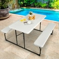 thumbnail image 3 of Gymax Folding Picnic Table & Bench Set for Camping BBQ w/ Steel Frame White, 3 of 10